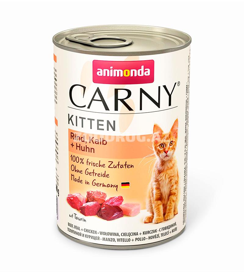 Консервы ANIMONDA CARNY KITTEN RIND, KALB & HUHN для котят с говядиной, телятиной и курицей (400 гр)