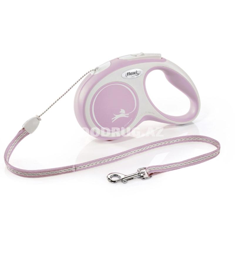 Поводок-рулетка Flexi Rose New Comfort cord. Размер XS. Цвет: Розовый. Длинна: 3 метра. До 8 кг.