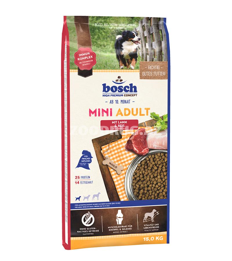 Сухой корм Bosch Mini Adult для взрослых собак со вкусом ягненка и риса.