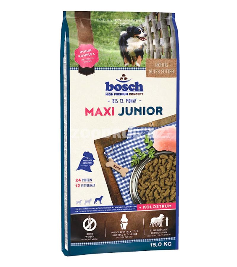 Сухой корм Bosch Maxi Junior для щенков крупных пород со вкусом птицы.