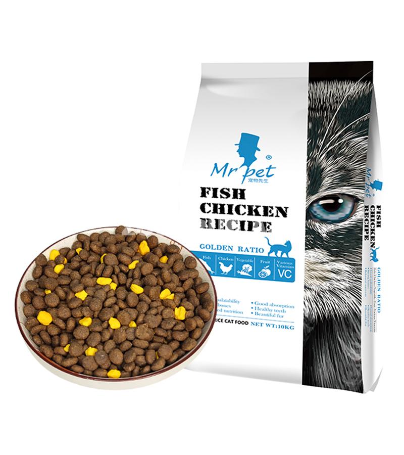 Mr.Pet Fish & Chicken Recipe — balıq və toyuğun optimal birləşməsi əsasında hazırlanmış, böyüklər üçün nəzərdə tutulmuş balanslaşdırılmış quru pişik yemidir.