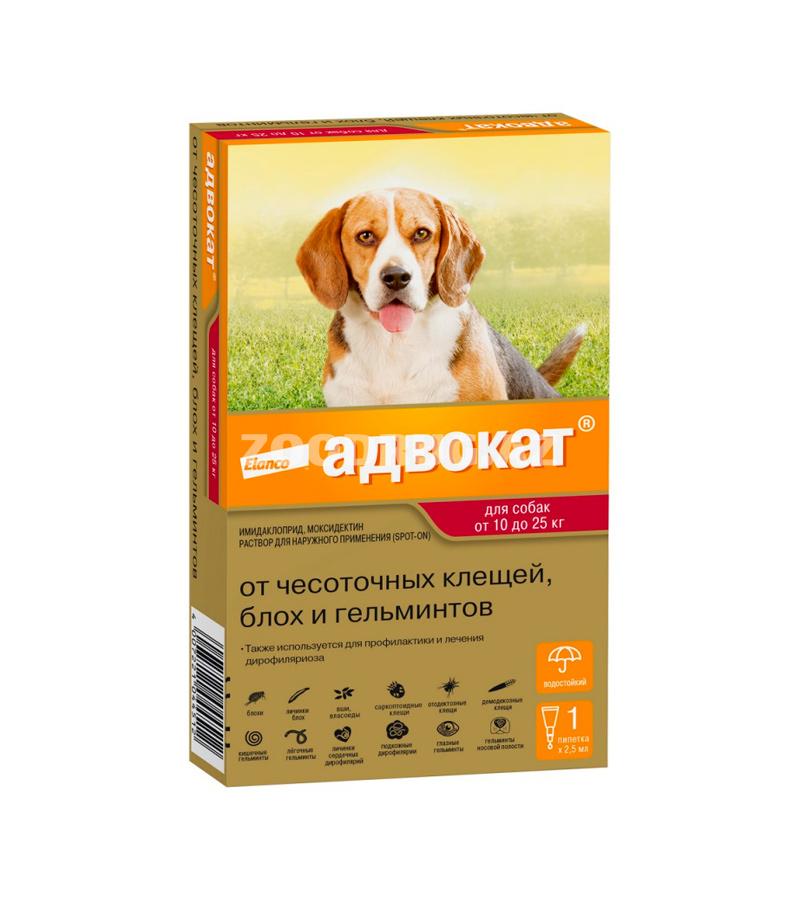ADVOCATE – Адвокат капли для собак весом от 10 до 25 кг против клещей, блох, вшей, власоедов и кишечных круглых червей BAYER (1 пипетка)