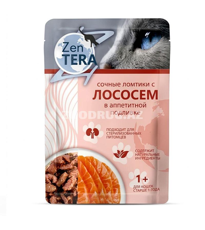 Влажный корм Zen Tera для взрослых стерилизованных кошек с лососем в аппетитной подливке.