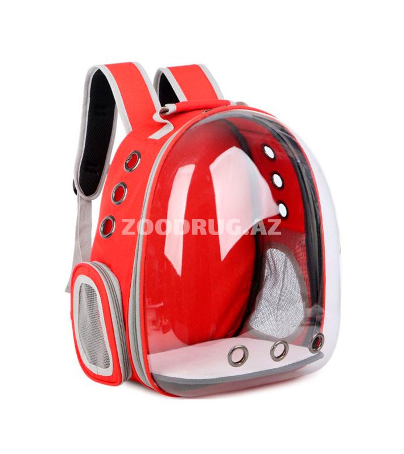 Прозрачный рюкзак для переноски домашних питомцев. Размер: 42х32х27см. Цвет: красный.