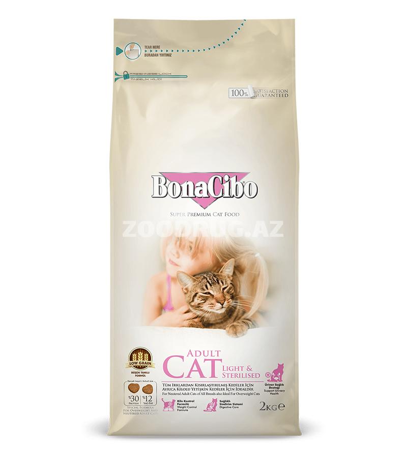Сухой корм BonaCibo Cat Adult Light & Sterilized на основе мяса курицы, анчоусов и риса для взрослых стерилизованных кошек всех пород