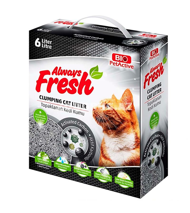 Наполнитель для кошачьего туалета Bio Pet Active Always Fresh Activated Carbon Cat Litter бентонитовый, комкующийся, без запаха 6 лтр.