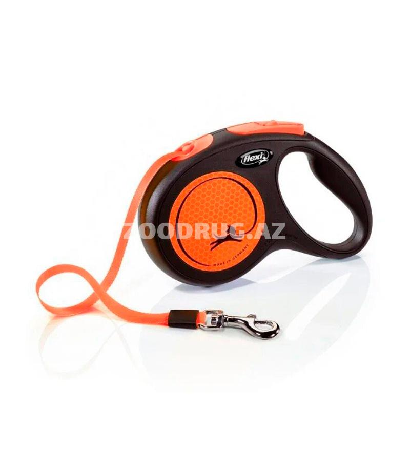 Поводок-рулетка Flexi New Neon tape S 5m 15kg orange