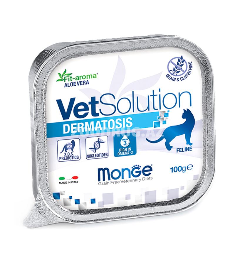 Влажный диетический корм Monge Vetsolution Dermatosis Adult Cat для взрослых кошек для поддержания функции кожи при дерматозе и чрезмерном выпадении шерсти у кошек 100 гр. 