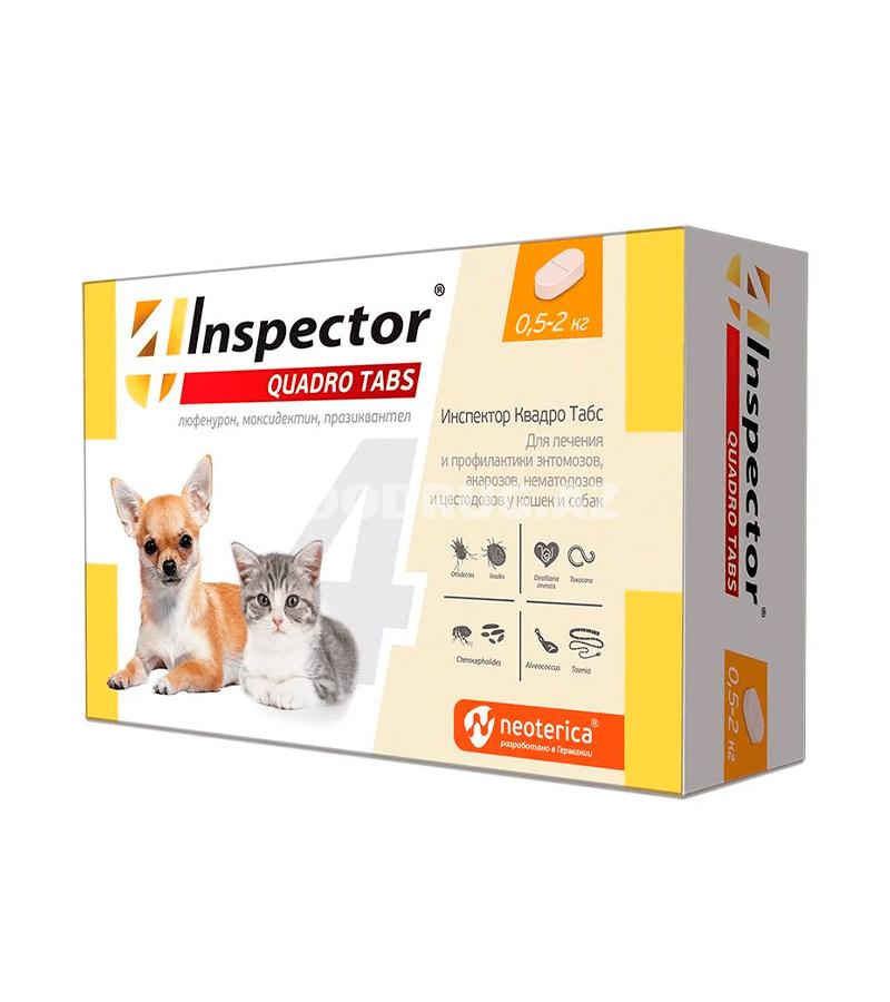 Таблетки INSPECTOR QUADRO TABS для собак и кошек весом от 0,5 до 2 кг против внутренних и внешних паразитов