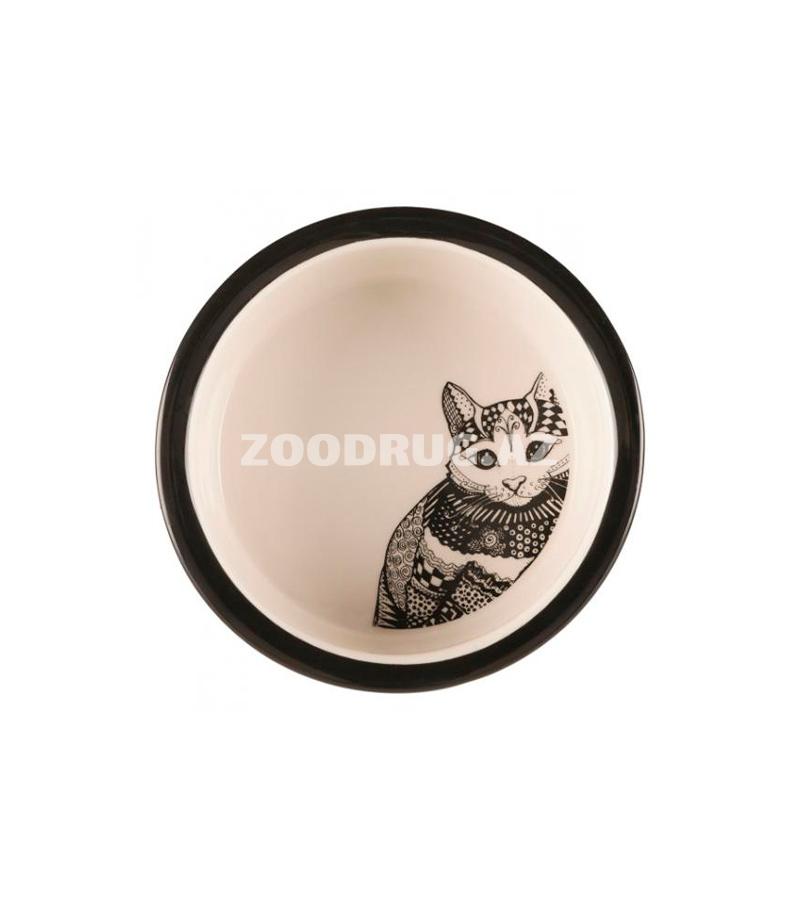 Миска Trixie "Zentangle" для кошек. Цвета: черно-белый. Объем: 300 мл.