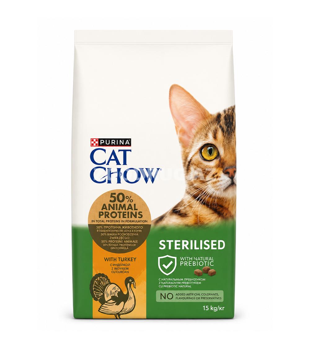 Сухой корм Purina Cat Chow Sterilised - для взрослых стерилизованных кошек и кастрированных котов cо вкусом индейки.