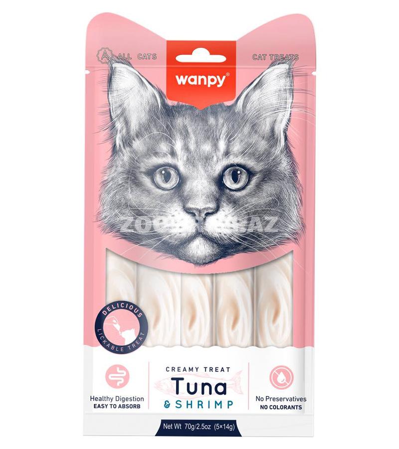 Лакомство Wanpy Creamy Tuna&Shrimp для кошек со вкусом тунца и креветок 70 гр.