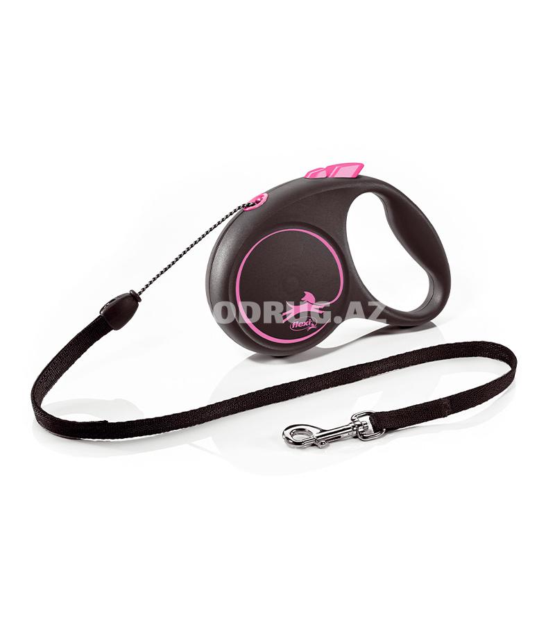 Поводок-рулетка Flexi Black Design cord.  Размер S. Цвет: Розовый. Длинна: 5 метра.