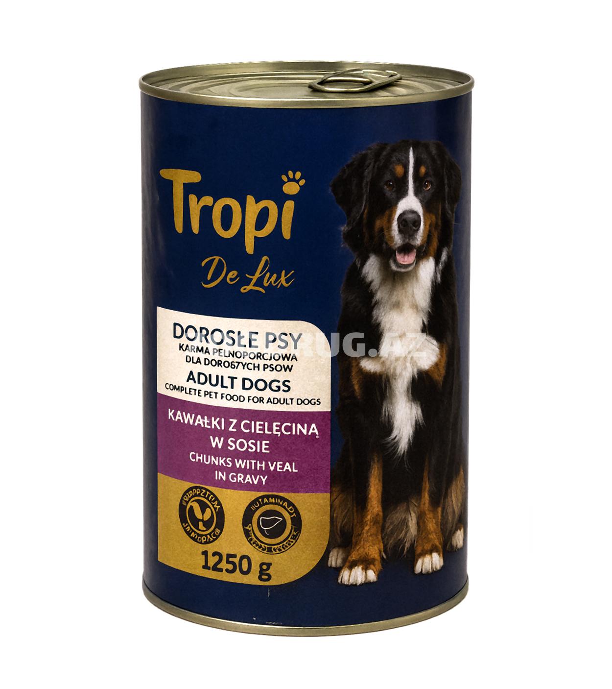 Влажный Консервированный корм Tropi De Lux для взрослых собак с телятиной в соусе  1250 г