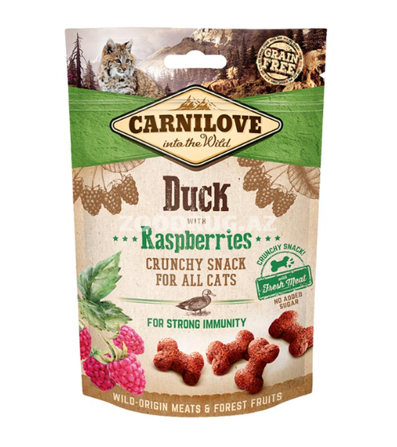 Лакомство Carnilove Cat Crunchy Snack Беззерновое хрустящее лакомство со свежей уткой и малиной для взрослых кошек 50гр.