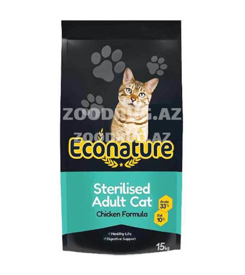 Сухой корм Econature Sterilised Adult Cat Chicken Formula стерилизованных кошек и кастрированных котов со вкусом курицы 15кг