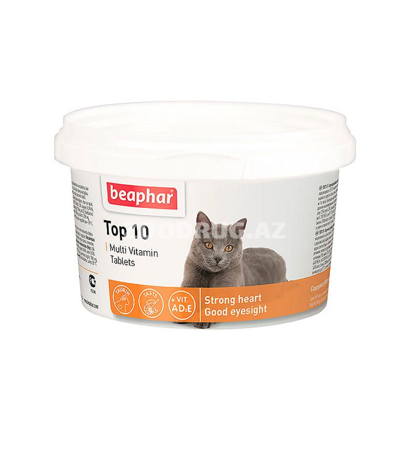 Мульти витаминная кормовая добавка Beaphar Top 10 Multi Vitamin с биотином, таурином и со вкусом креветок для укрепления физического сосотояния у кошек 180 шт.