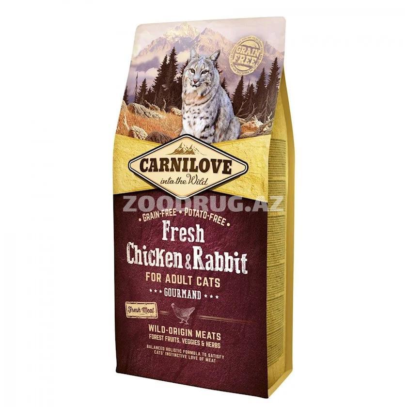 Сухой корм Carnilove Cat Fresh Chicken & Rabbit Gourmand  Полнорационный беззерновой корм с курицей и кроликом  для привередливых кошек