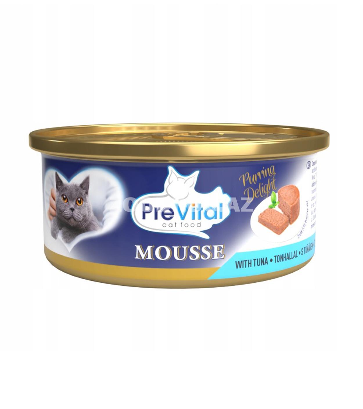 Влажный консервированный корм PreVital Mousse with Tuna для взрослых кошек, мусс с тунцом 85 г