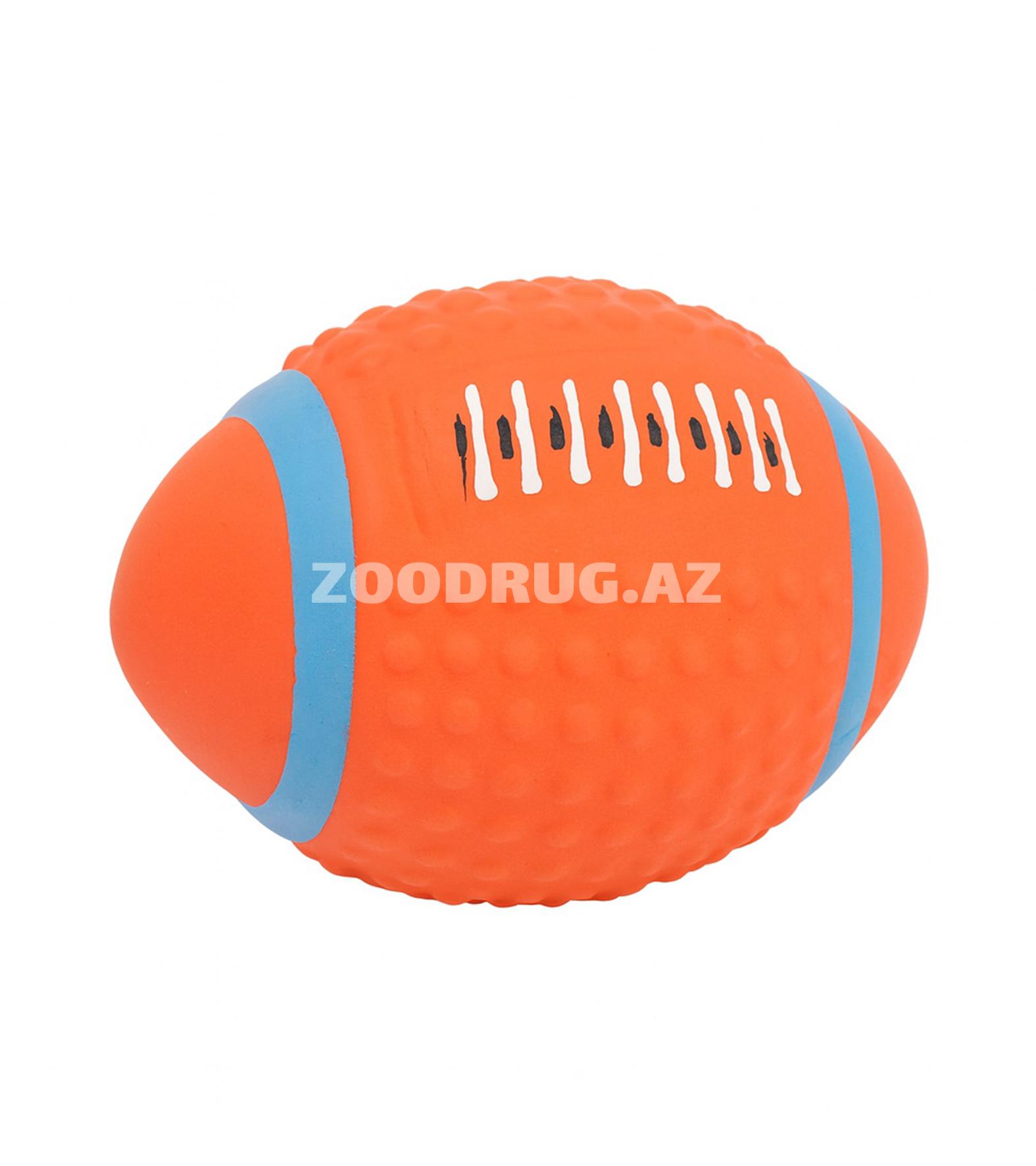 Игрушка Nunbell 0077 Pet Latex Toys мяч регбийный для собак. Цвет: оранжевый с голубыми вставками.12см