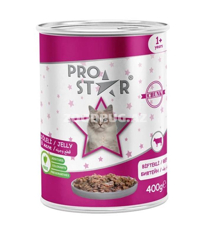 Влажный корм Pro Star для взрослых кошек с говядиной в желе 400г