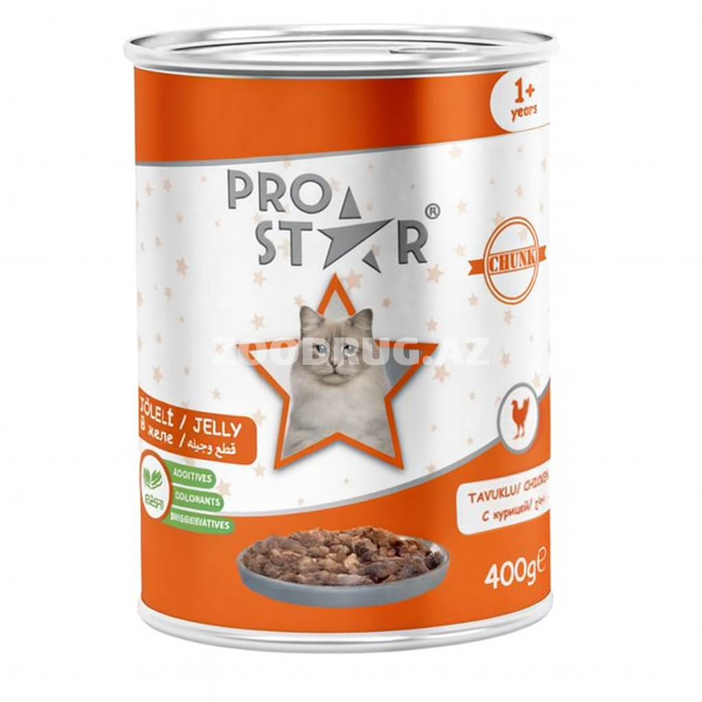 Pro Star — влажный корм для взрослых кошек с курицей в желе. 400г