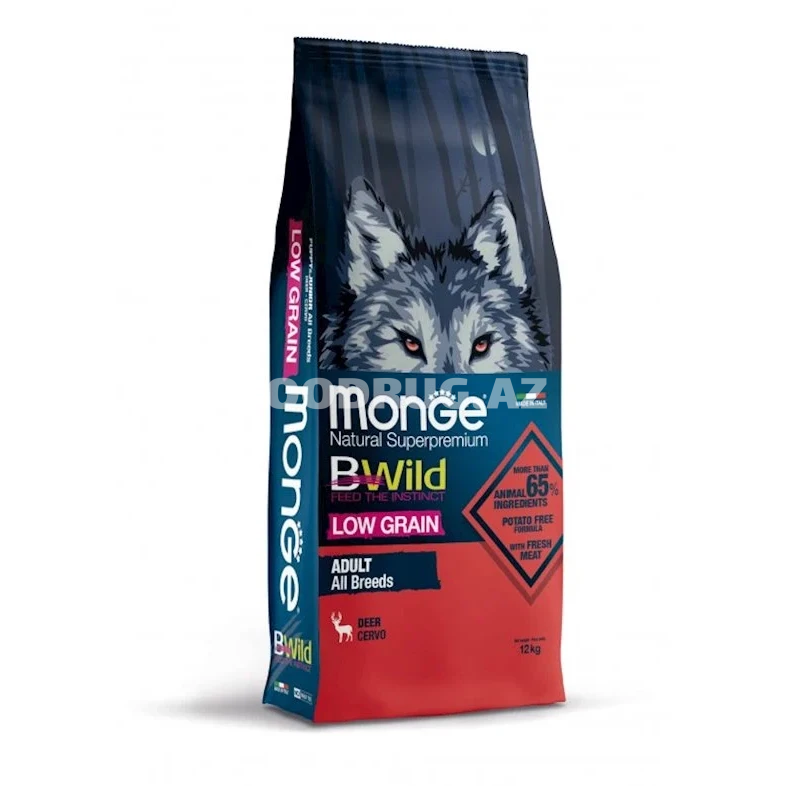 Monge BWild Low Grain Bütün Cinslər böyüklər üçün bütün cins itlər üçün, aşağı dənli vəhşi ətindən quru yem 12 kq