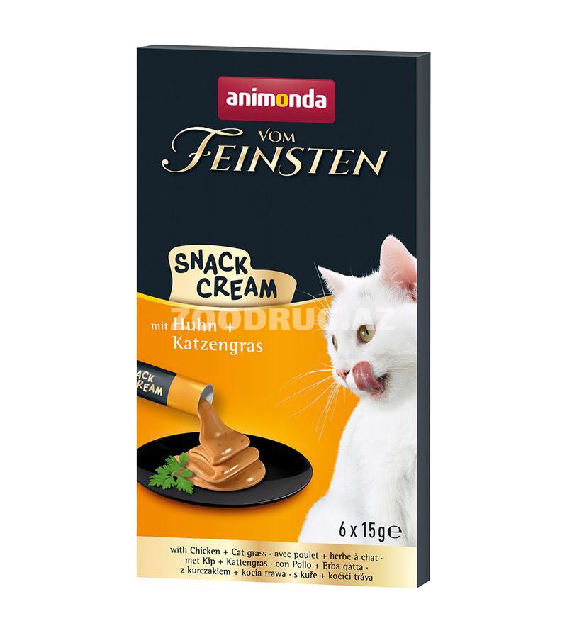 Pişiklər üçün laqomstvo Animonda Vom Feinsten Snack Cream with Chicken & Cat Grass - toyuq əti və pişik otu ilə 6×15 q