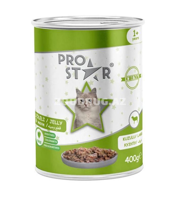 Nəmli yem Pro Star böyüklər üçün pişiklər üçün quzu əti ilə jele içində 400q