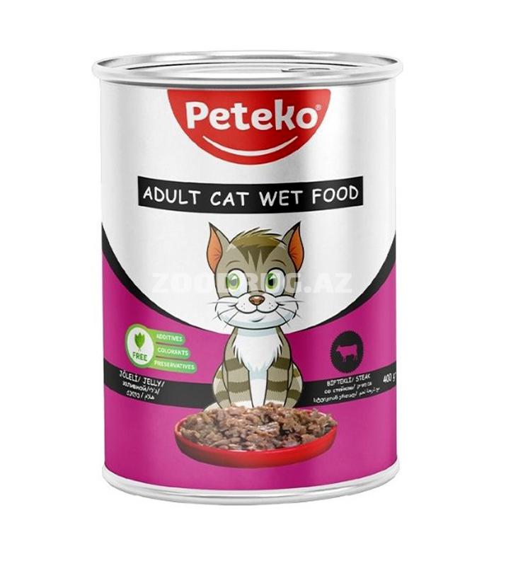 Влажный корм Peteko для взрослых кошек с говядиной в желе 400г