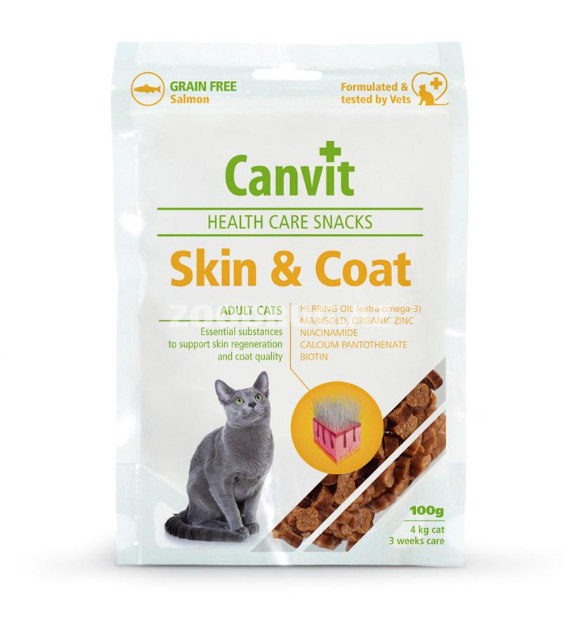 Лакомства Canvit Skin & Coat для здоровья кожи и шерсти у кошек 100гр