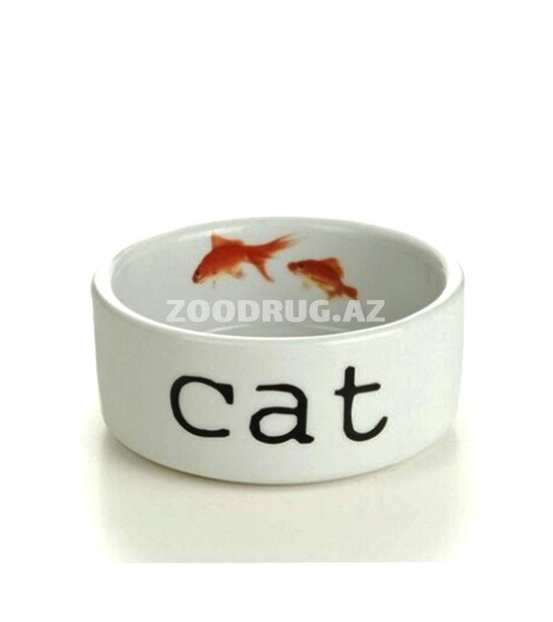 Миска Trixie Keramik Napf для кошек Цвет:Белый с рисунком рыбок Объём:200мл #651460