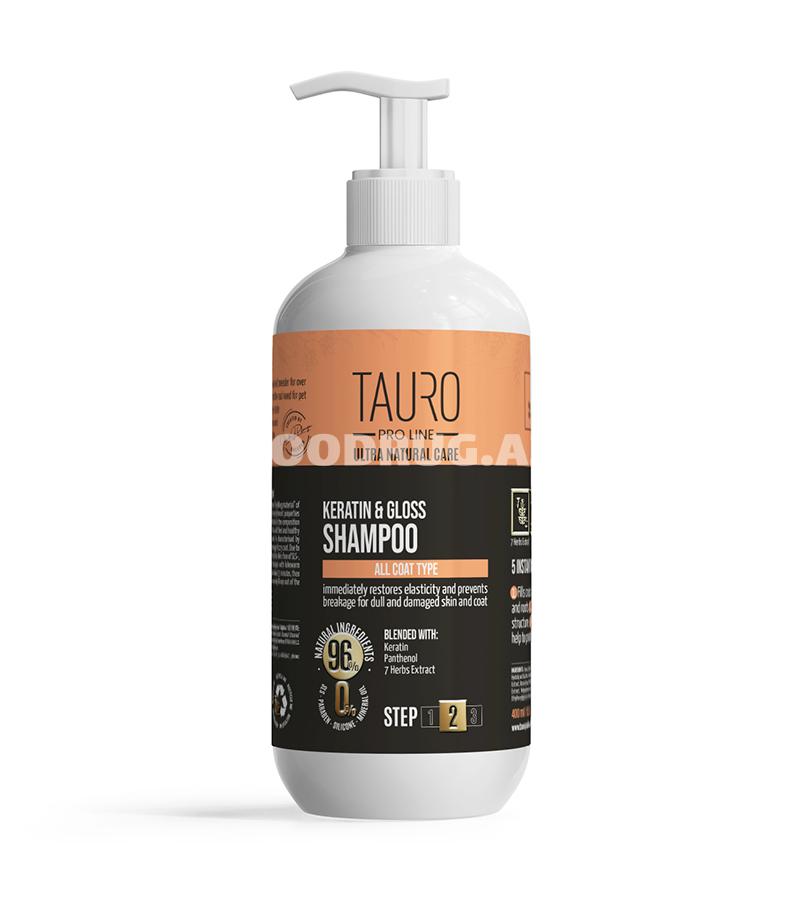 Шампунь Tauro Pro Line Keratin & Gloss-восстановление и блеск для шерсти 400мл
