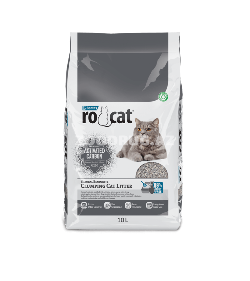 Комкующийся наполнитель RoCat® для кошачьего туалета,бентонитовый, с активированным углем