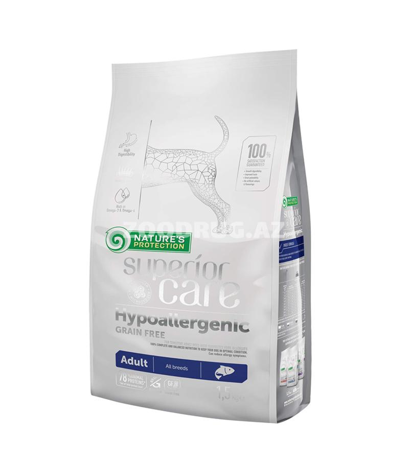 Nature's Protection Superior Care Hypoallergenic Grain Free Adult All Breeds – həssas həzmi və qida allergiyası olan bütün cinslərdən olan böyüklər üçün losos ətindən hazırlanmış hipoallerge