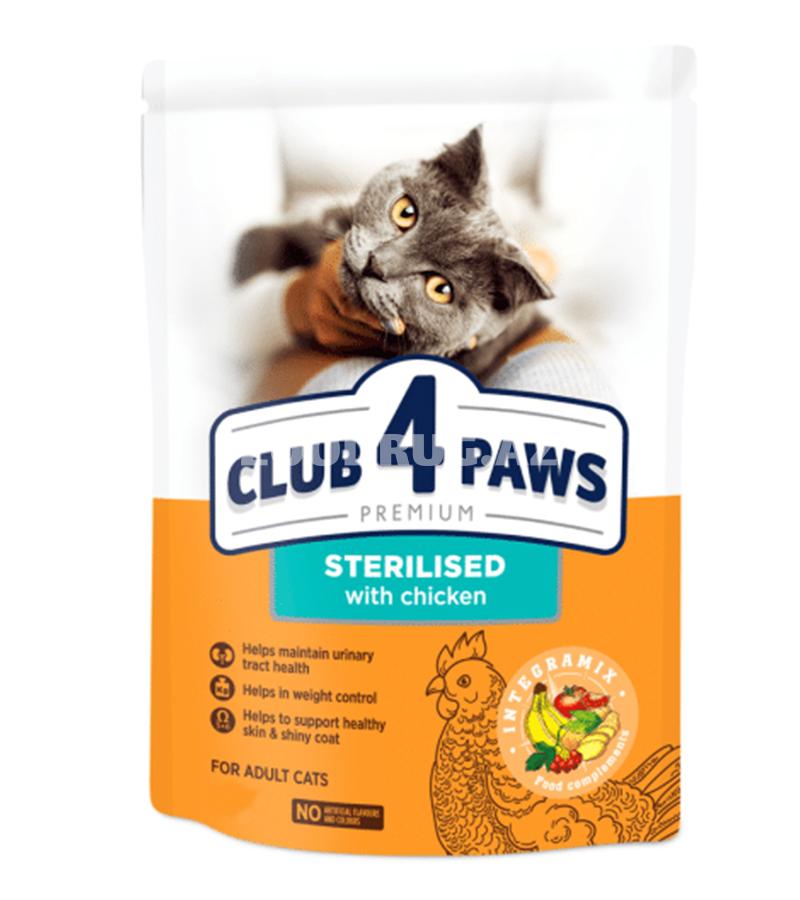Club 4 Paws Premium — sterilizasiya olunmuş böyük pişiklər üçün toyuqlu yaş yem, 85 q