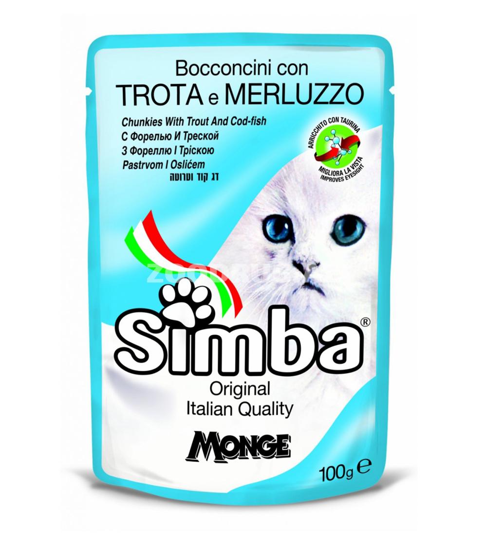 Влажный корм SIMBA CAT Pouches with Trout and Codfish для взрослых кошек с форелью и треской 100 г