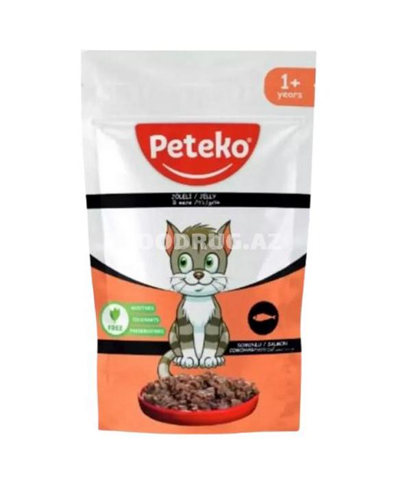 Влажный корм Peteko для взрослых кошек с лососем в желе 85 гр.