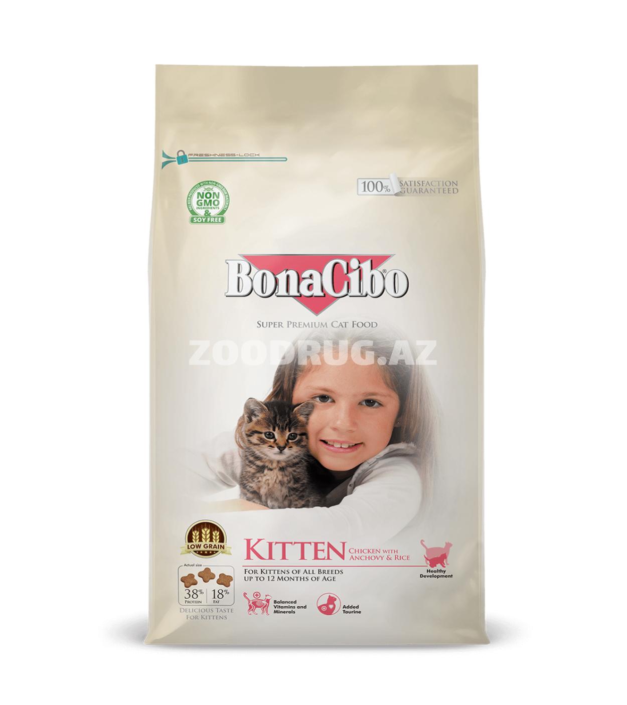 Сухой корм BonaCibo Kitten Chicken with Anchovy & Rice для котят всех пород с курицей, анчоусами и рисом 15 кг