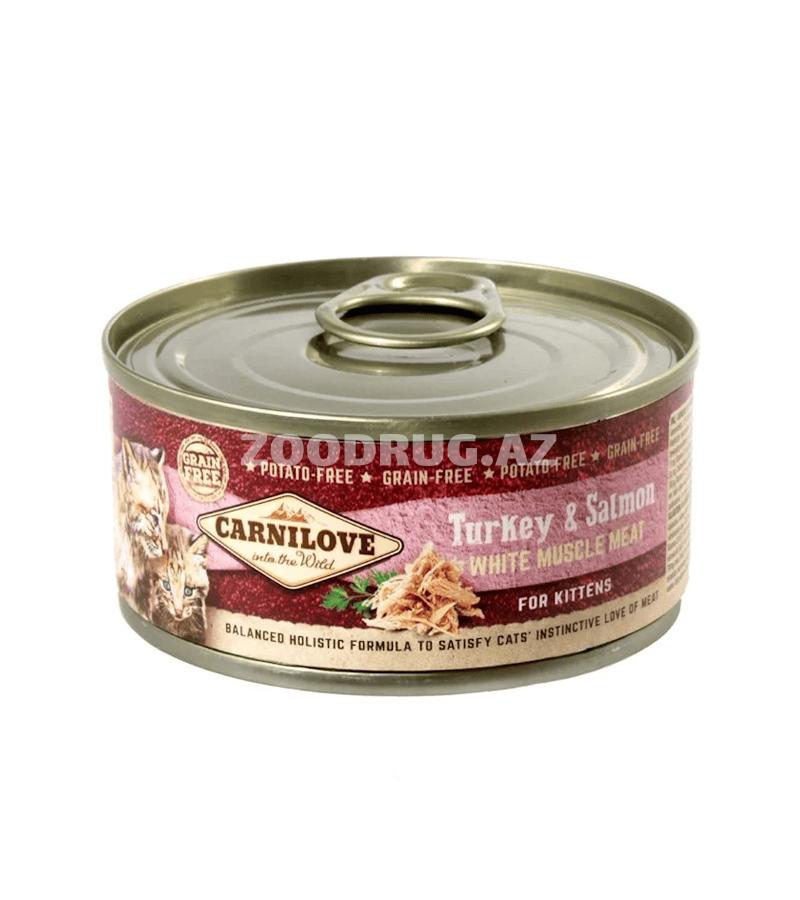 Влажный корм Carnilove Cat Turkey & Salmon for Kittens  Полнорационный беззерновой влажный корм с мясом индейки и лососем для котят 100 гр.