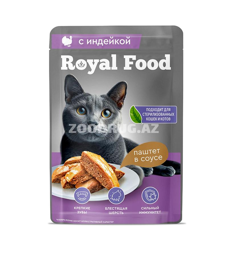 Royal Food Cat yaşıl yem yetkin pişiklər üçün, hinduşka pastası ilə 75 qr.