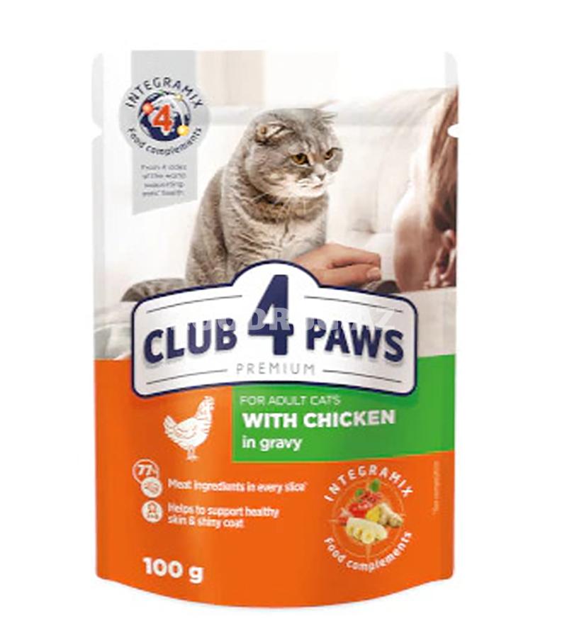 Влажный корм Club 4 Paws Premium для взрослых кошек с курицей в соусе, 100 г