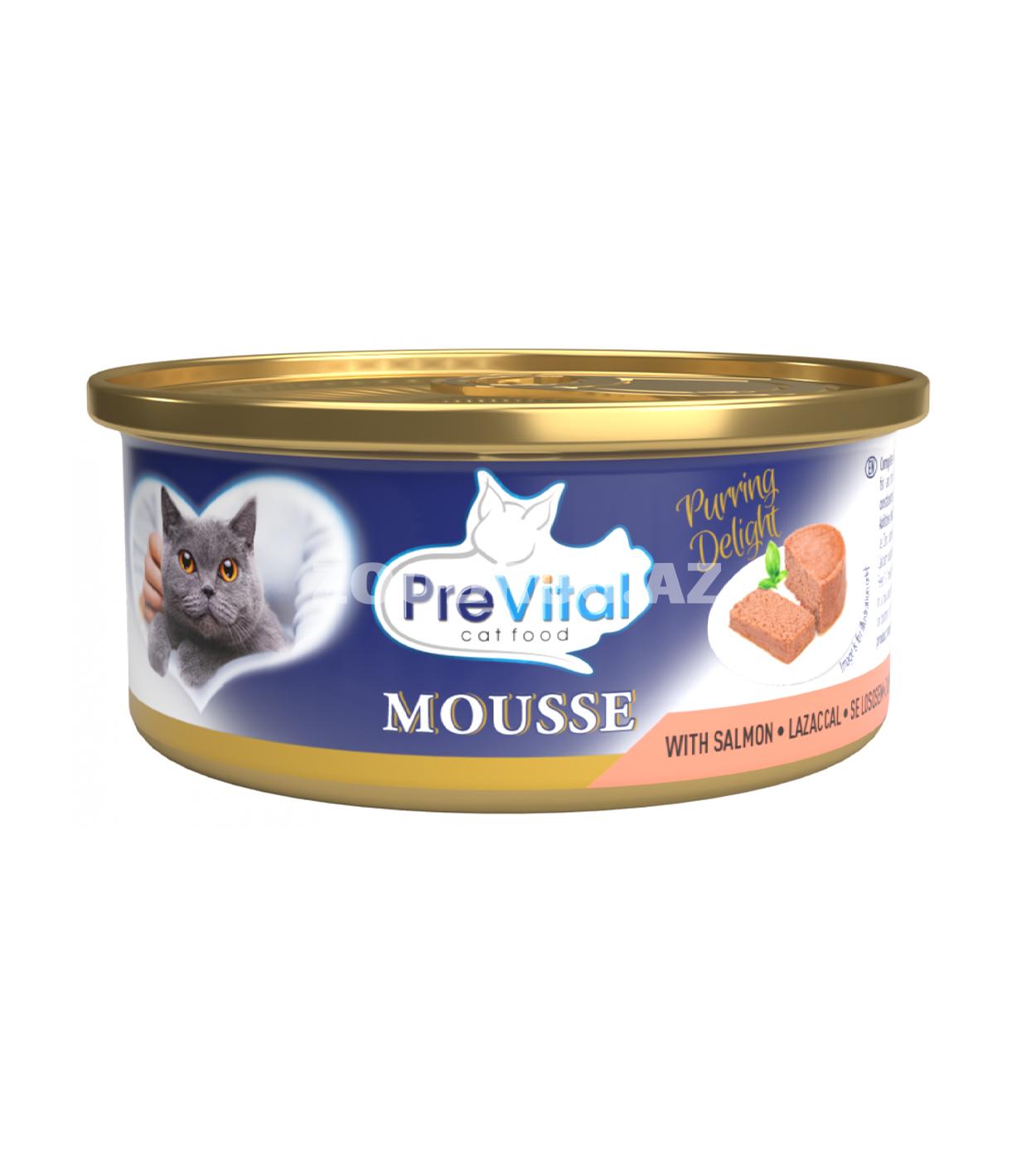 Влажный консервированный корм PreVital Mousse with Salmon — нежный мусс с лососем для взрослых кошек