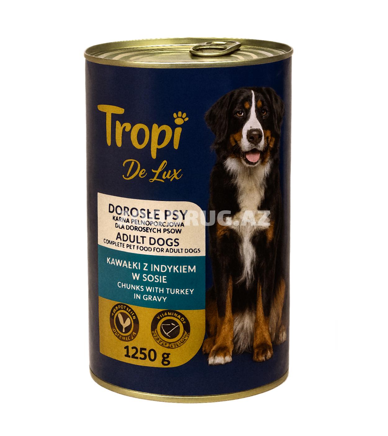 Влажный Консервированный корм Tropi De Lux для взрослых собак с индейкой в соусе 1250 г