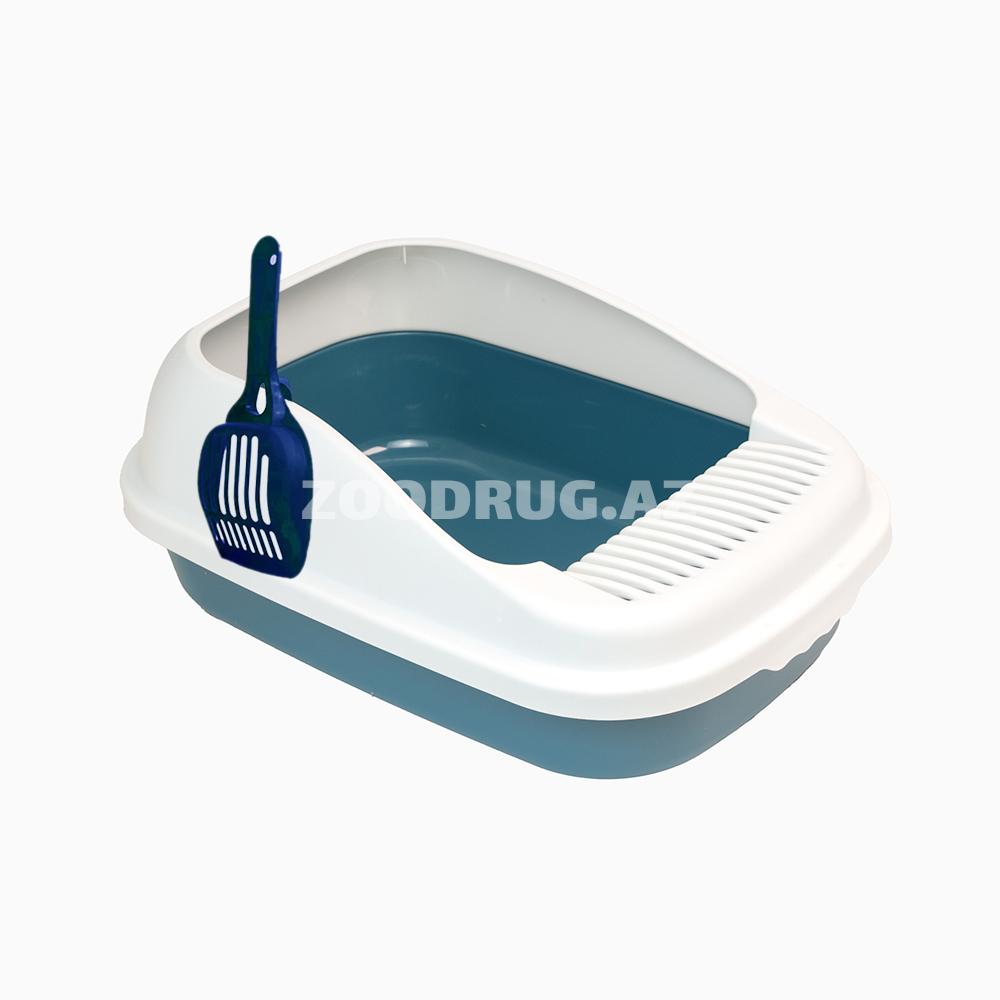 Лоток Nunbell#024 для кошек с бортиком Серый Голубой 40×30×20 см,