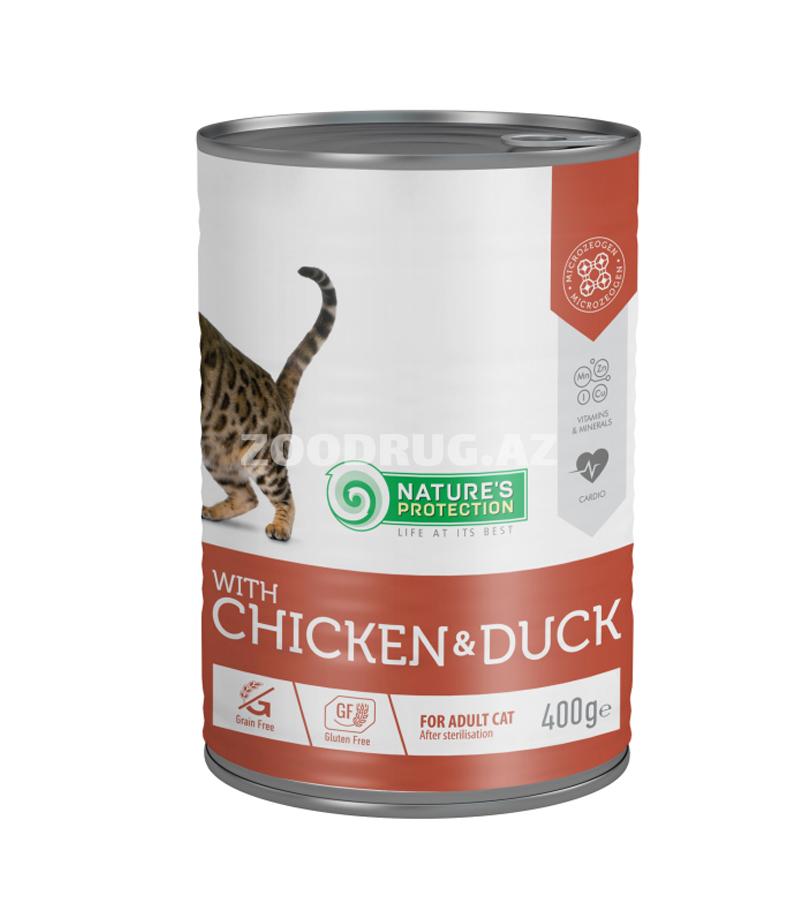 Влажный корм Nature's Protection Cat Adult Sterilised Chicken & Duck Беззерновой влажный корм с курицей и уткой для взрослых стерилизованных кошек 400 гр.