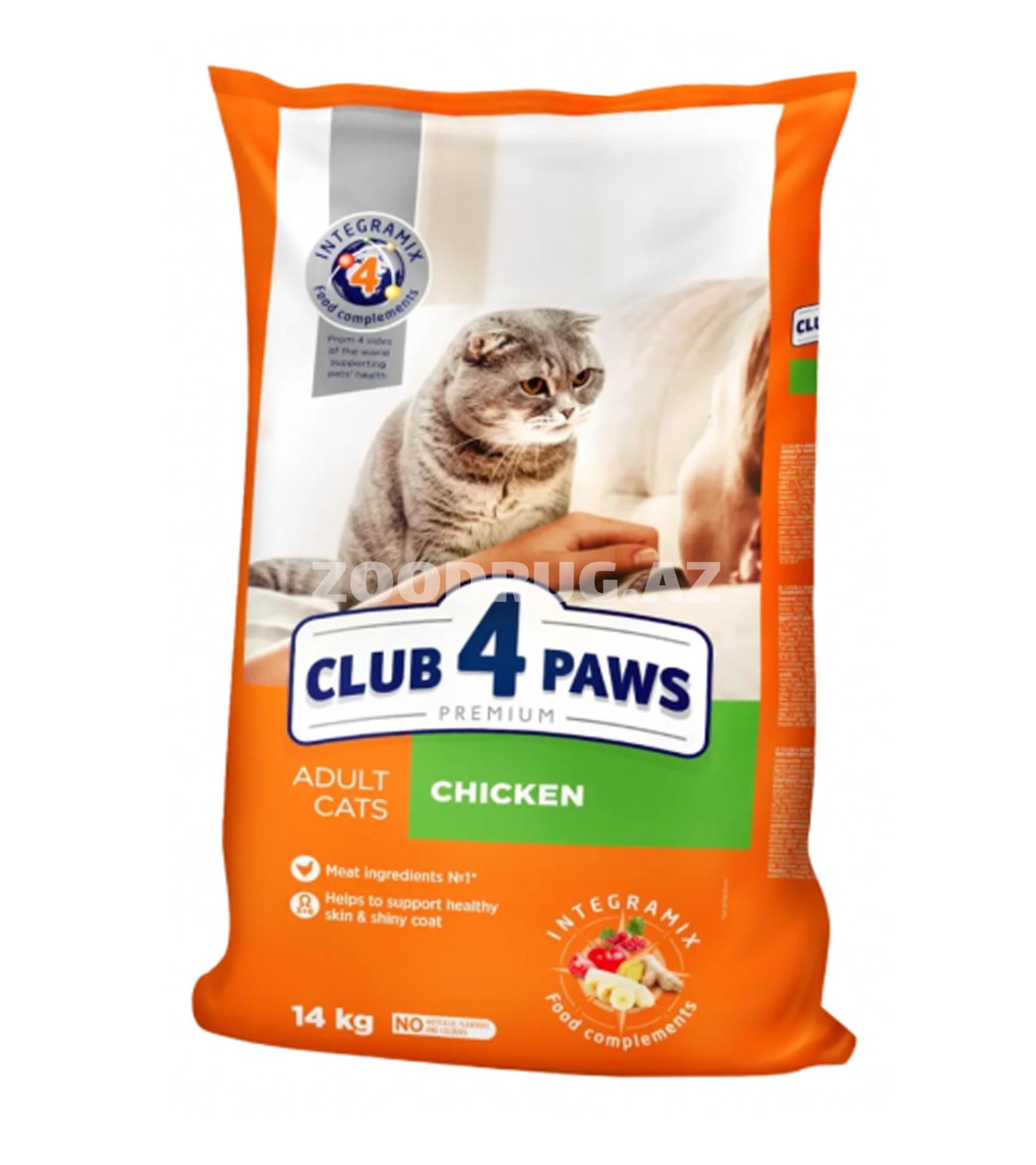 Сухой корм Club 4 Paws Premium с курицей для взрослых кошек, 14 кг