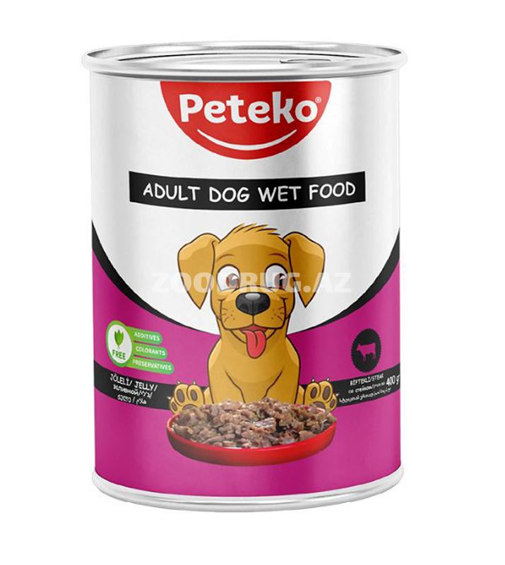 Влажный корм Peteko для взрослых собак с говядиной в желе 400г