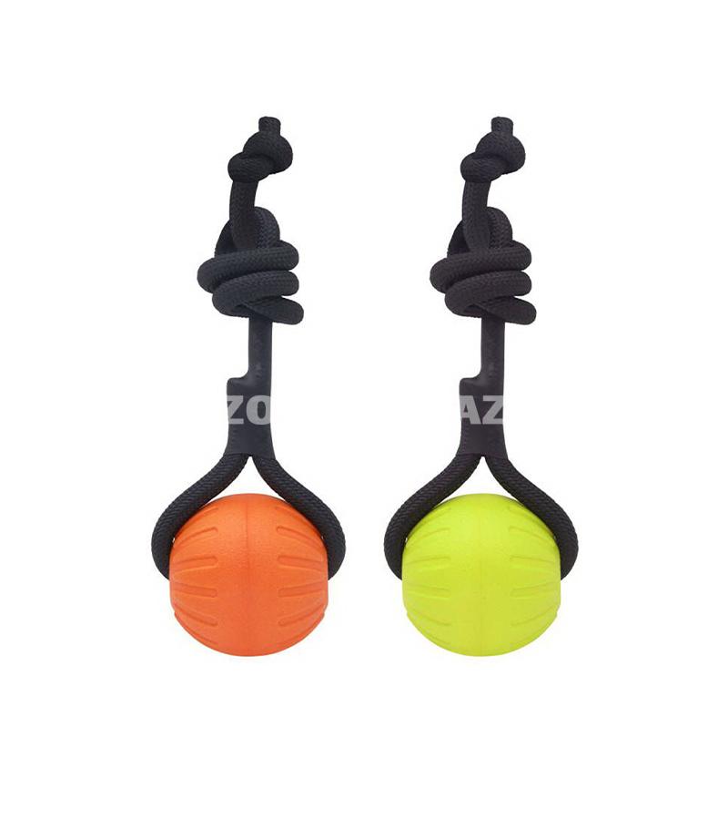 Игрушка Nunbell #0124 для собак  с мячом на верёвке Цвет:оранжевый/жёлтый Размер:6×43 см 