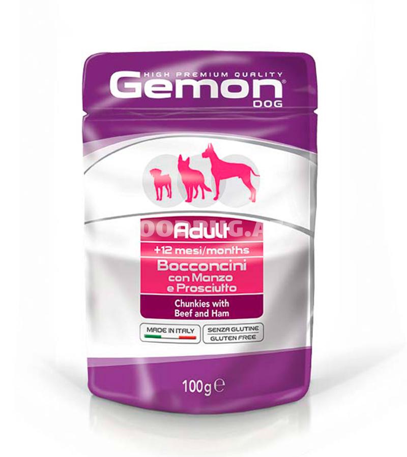 Влажный корм Gemon Adult Chunkies with Beef and Ham для собак с говядиной и ветчиной 100 гр.